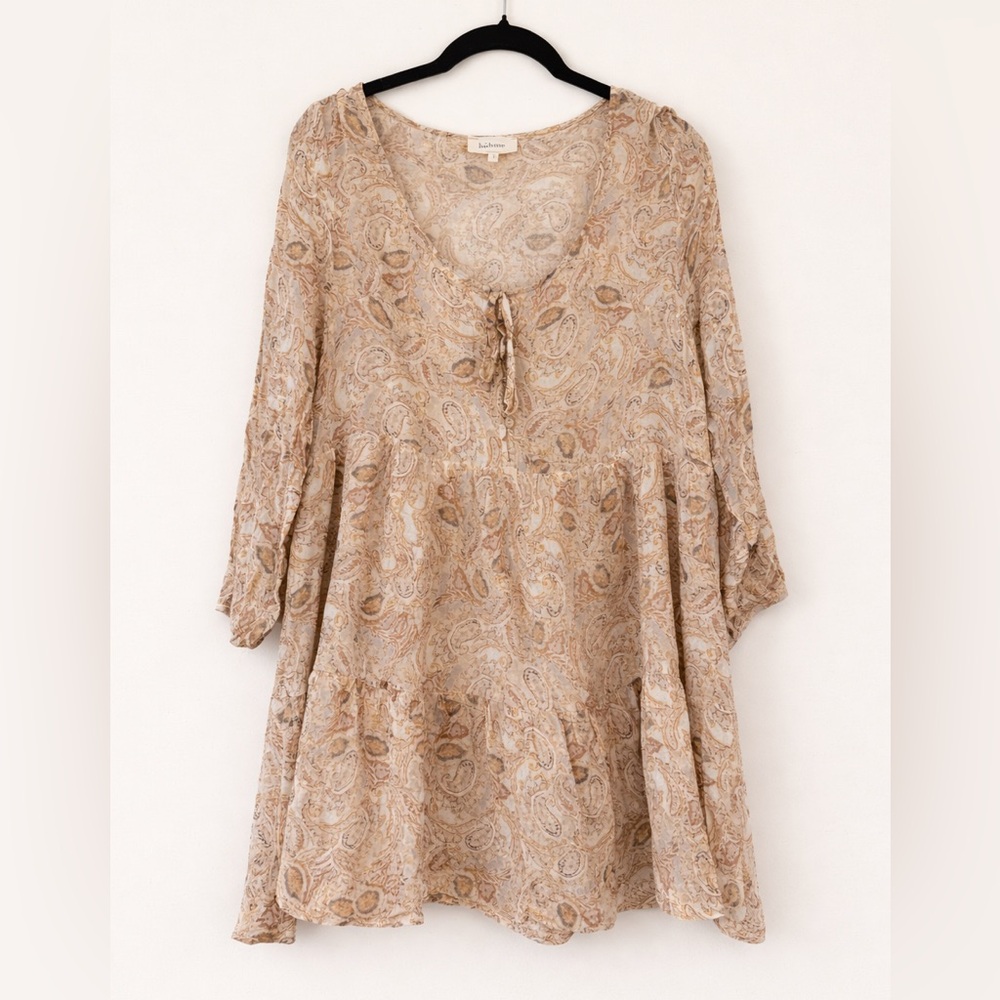 Bohme Lightweight Paisley Peasant Top — Neutral Beige